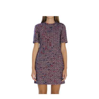 Wool Bouclé Dress in Red and Blue - Image 1