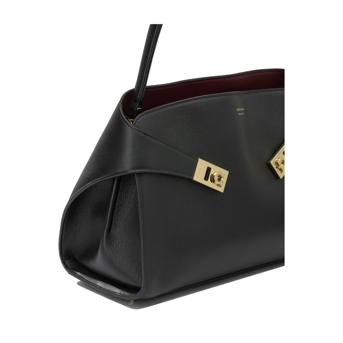 Hug Soft Medium Calfskin Shoulder Bag - Nero/Borgogna - Image 4