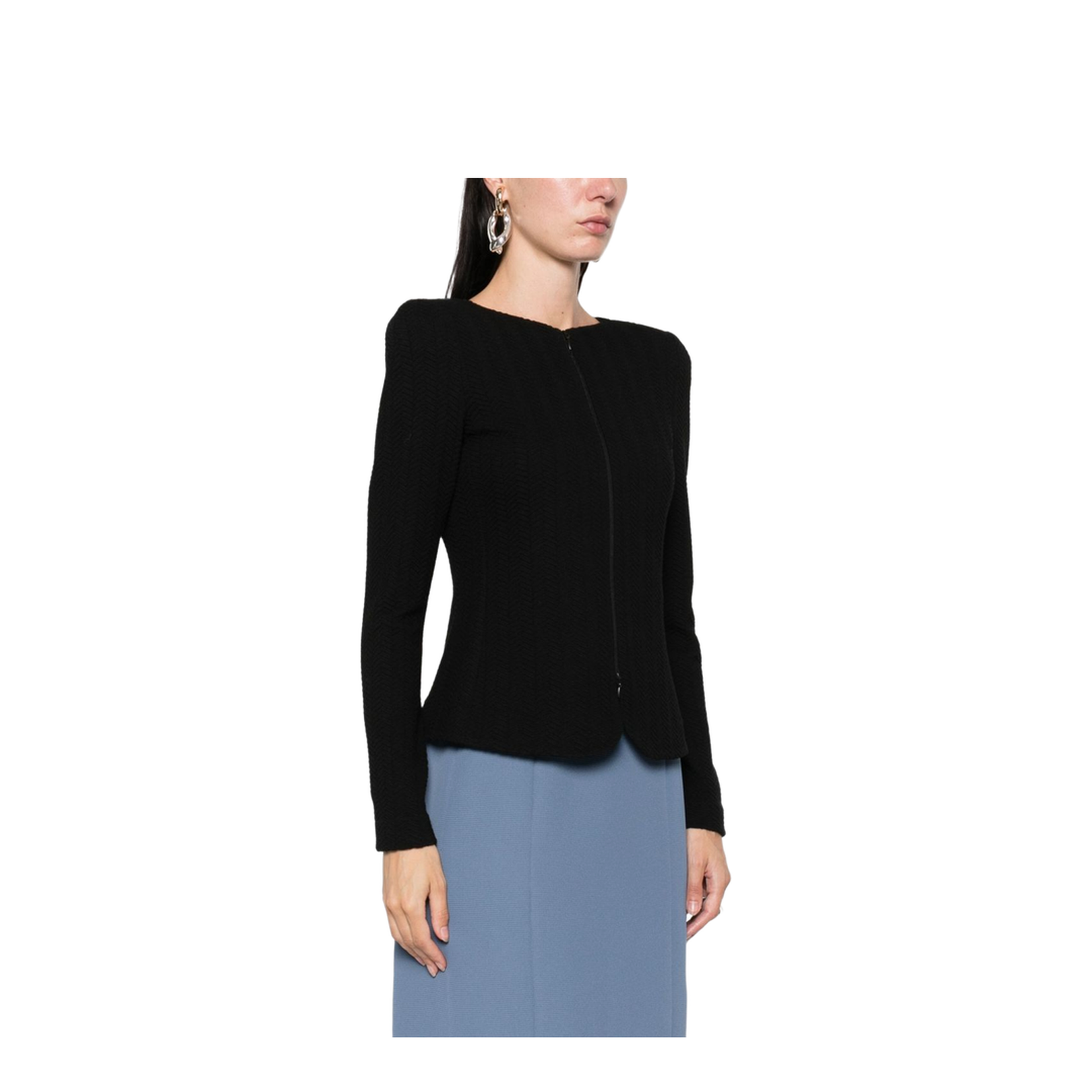 Chevron Motif Jersey Zip-Up Jacket - Image 3