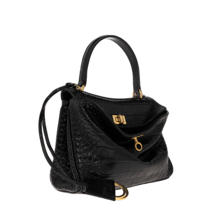Rodeo Mini Croc-Embossed Calfskin Handbag - Black - Image 4
