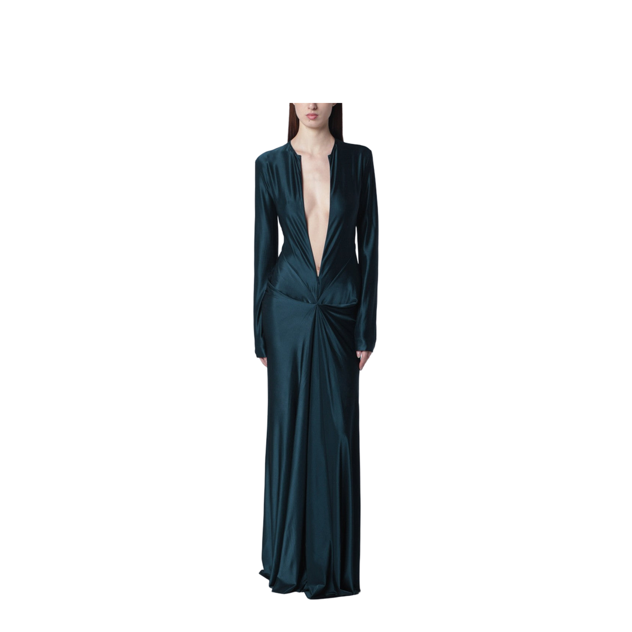 Dark Aqua Green Long Dress with Front Zip - Image 1