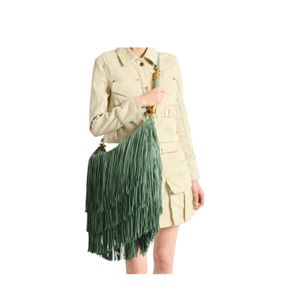 Ébène Large Suede Leather Hobo Bag - Verde - Image 5