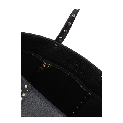 Black Leather Small Rockstud Shopping Bag - Image 4