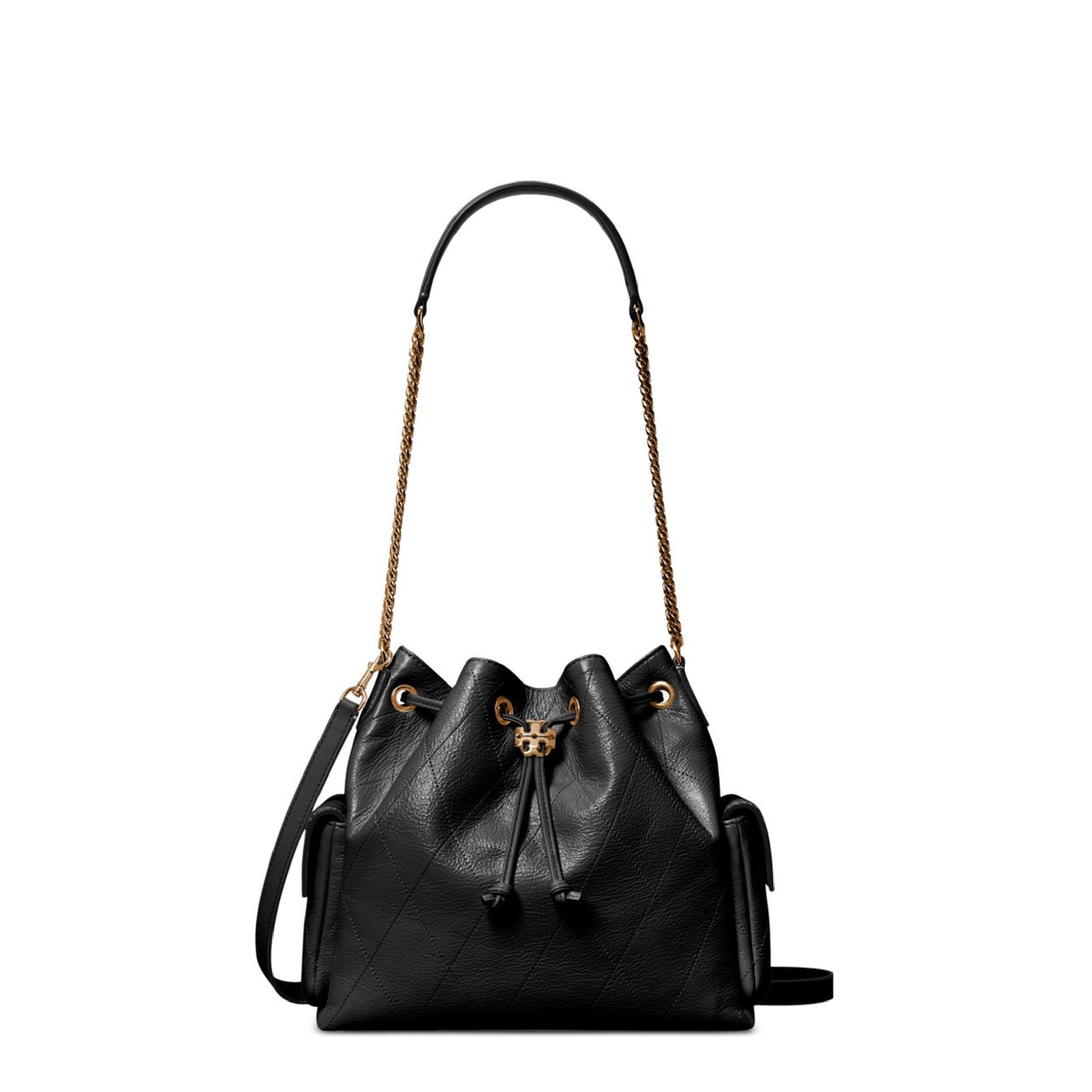 Charlie Medium Pebbled Leather Shoulder Bag - Black - Image 1