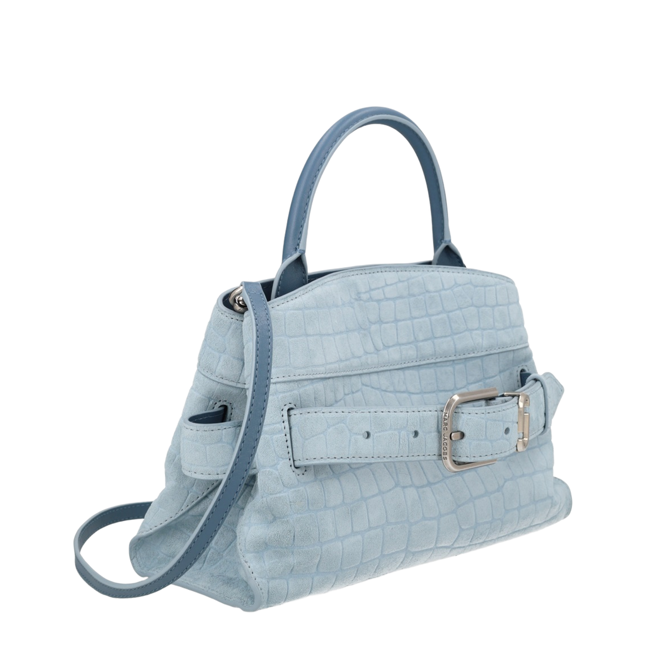 Dakota Small Crocodile-Embossed Italian Suede Satchel - Blue Mist - Image 2