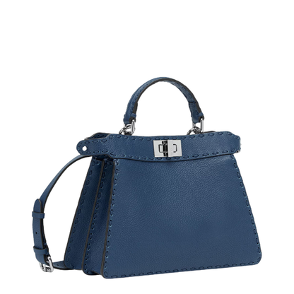 Peekaboo ISeeU Small Leather Top Handle Bags - Navy Blue - Image 4