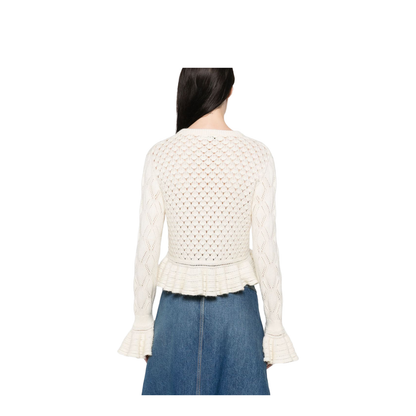 Ruffled Logo Cardigan in Silk, Alpaca & Cotton Knit - Image 3