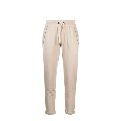 Cotton and Silk Blend Drawstring Pants - Beige - Image 1