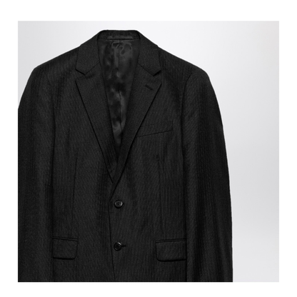 Single-breasted dress in anthracite gray wool and cashmere - Image 2