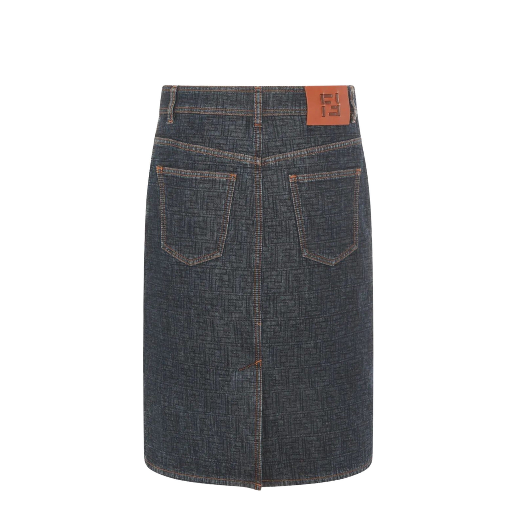 Flared Midi Denim Skirt with All-Over Quilted Motif - Image 2