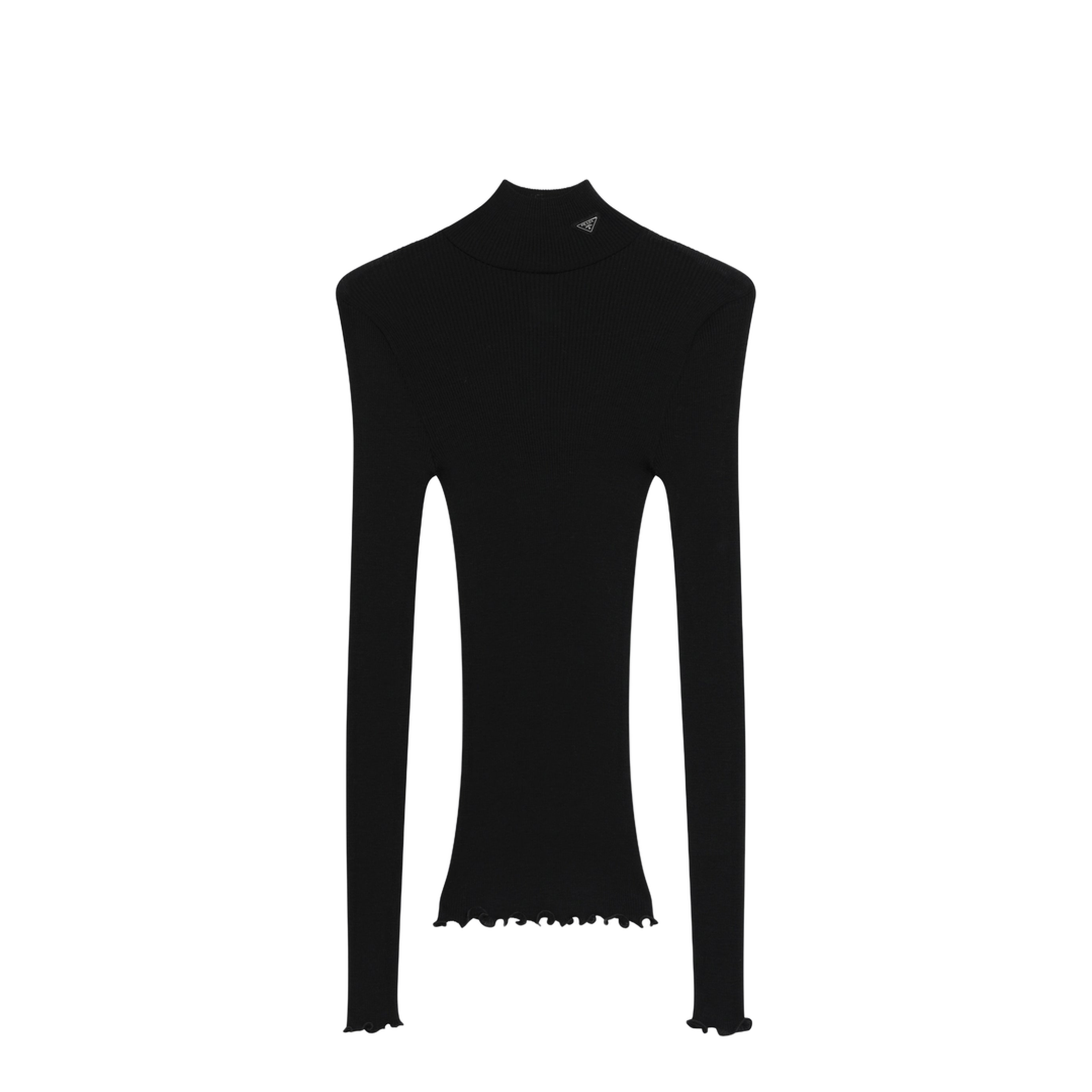 Black Ribbed Turtleneck Sweater with Triangle Logo - Image 1