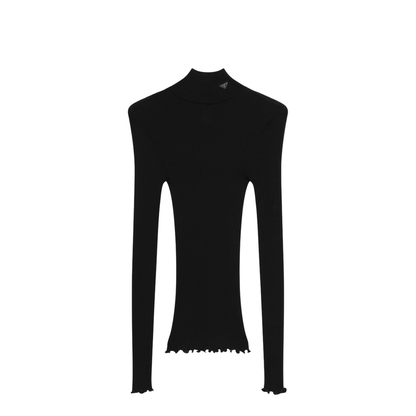 Black Ribbed Turtleneck Sweater with Triangle Logo - Image 1
