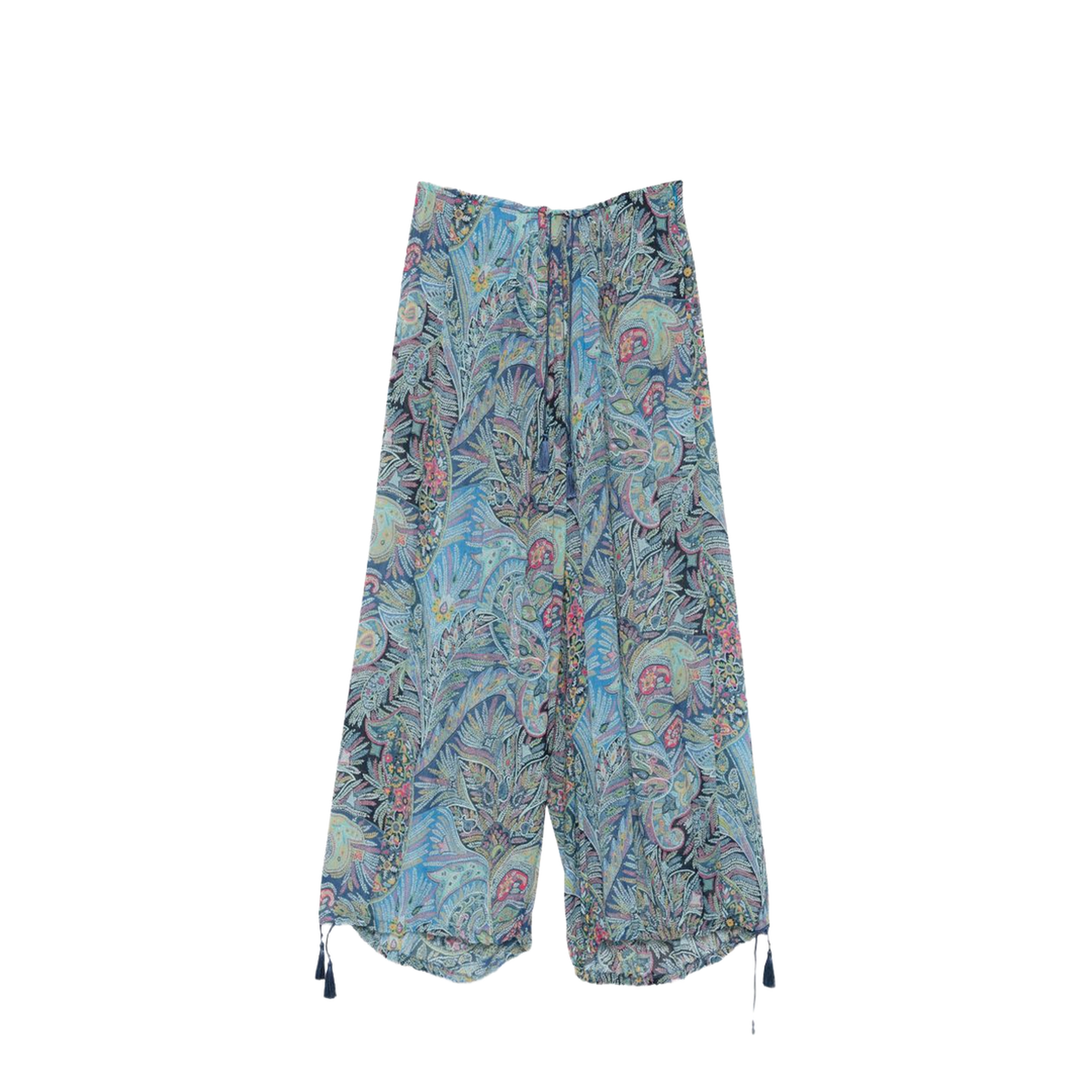 Printed Wide-Leg Trousers Blue - Image 1