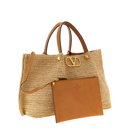 VLogo Signature Medium Raffia Tote - Natural - Image 2