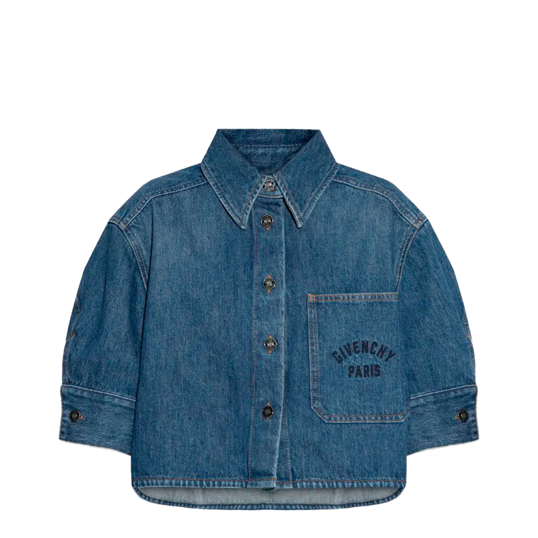 Cropped Cocoon Shirt in Medium Denim - Image 1