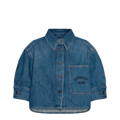 Cropped Cocoon Shirt in Medium Denim - Image 1