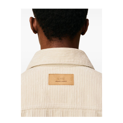 Ivory White Cotton Corduroy Side Slit Overshirt - Image 2