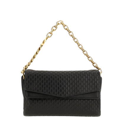GG Medium Embossed GG Grainy Leather Shoulder Bag - Black - Image 1