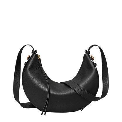 Romy Half Moon Bag Pebbled Leather Shoulder Bag - Black - Image 4