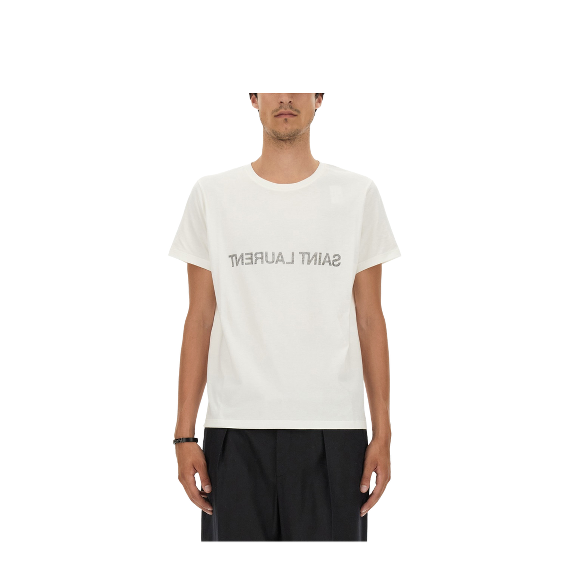 White T-Shirt with Black Logo Pattern - Image 1