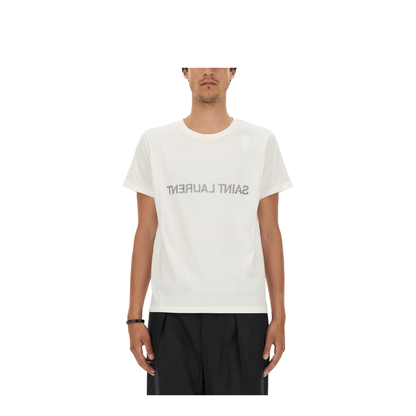 White T-Shirt with Black Logo Pattern - Image 1