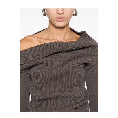 Wool Off-Shoulder Sweater in Brown - Image 4