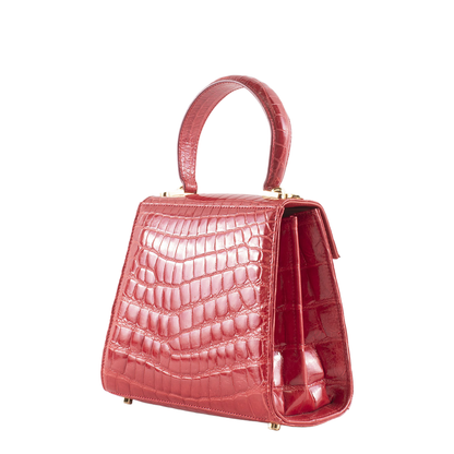 Iconic Top Handle Small Embossed Calf Leather Top-Handle Bag - Scarlet Red - Image 3