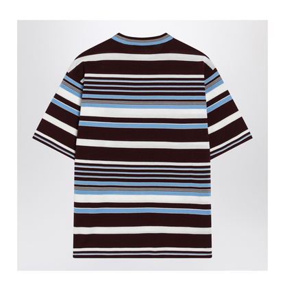 Amaranth and Light Blue Striped Cotton T-shirt - Image 2