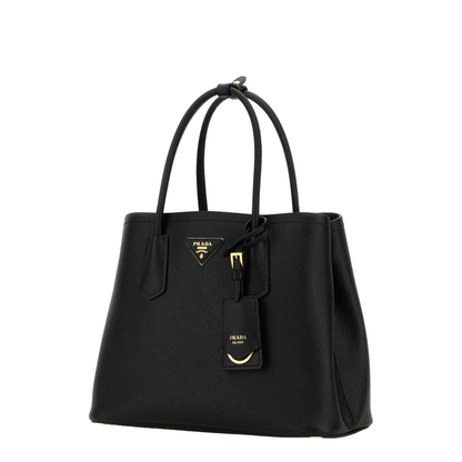 Small Double Handbag in Black Leather - Image 2