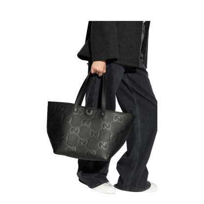 Black Leather Shopping Bag - Image 2