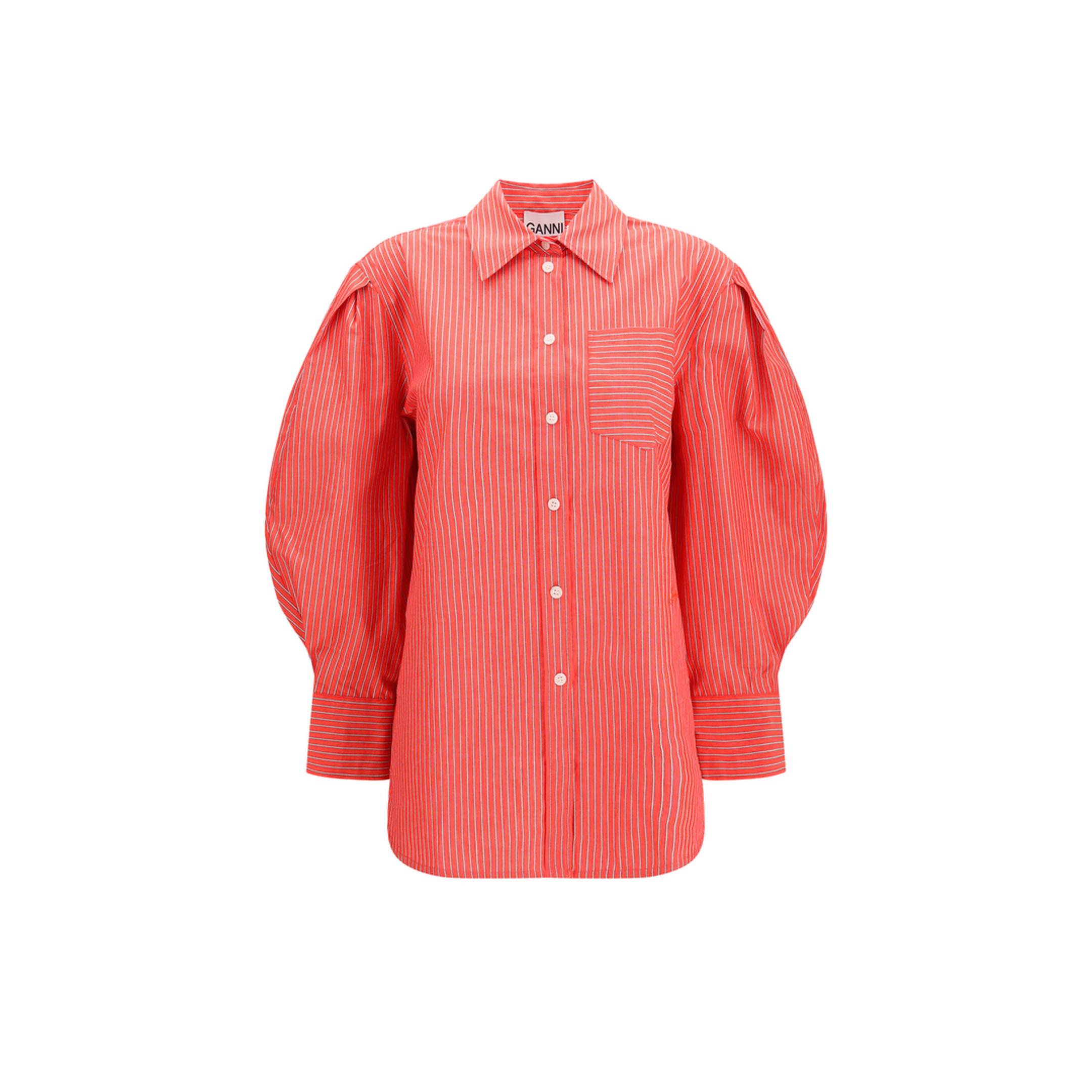 Striped Cotton Shirt with Balloon Sleeves - Image 1