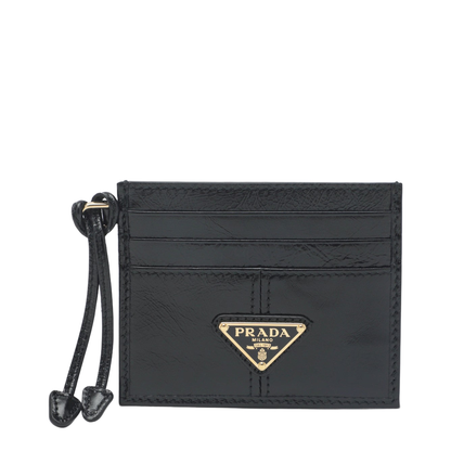 Black Leather Card Holder with Triangle Logo - Image 1