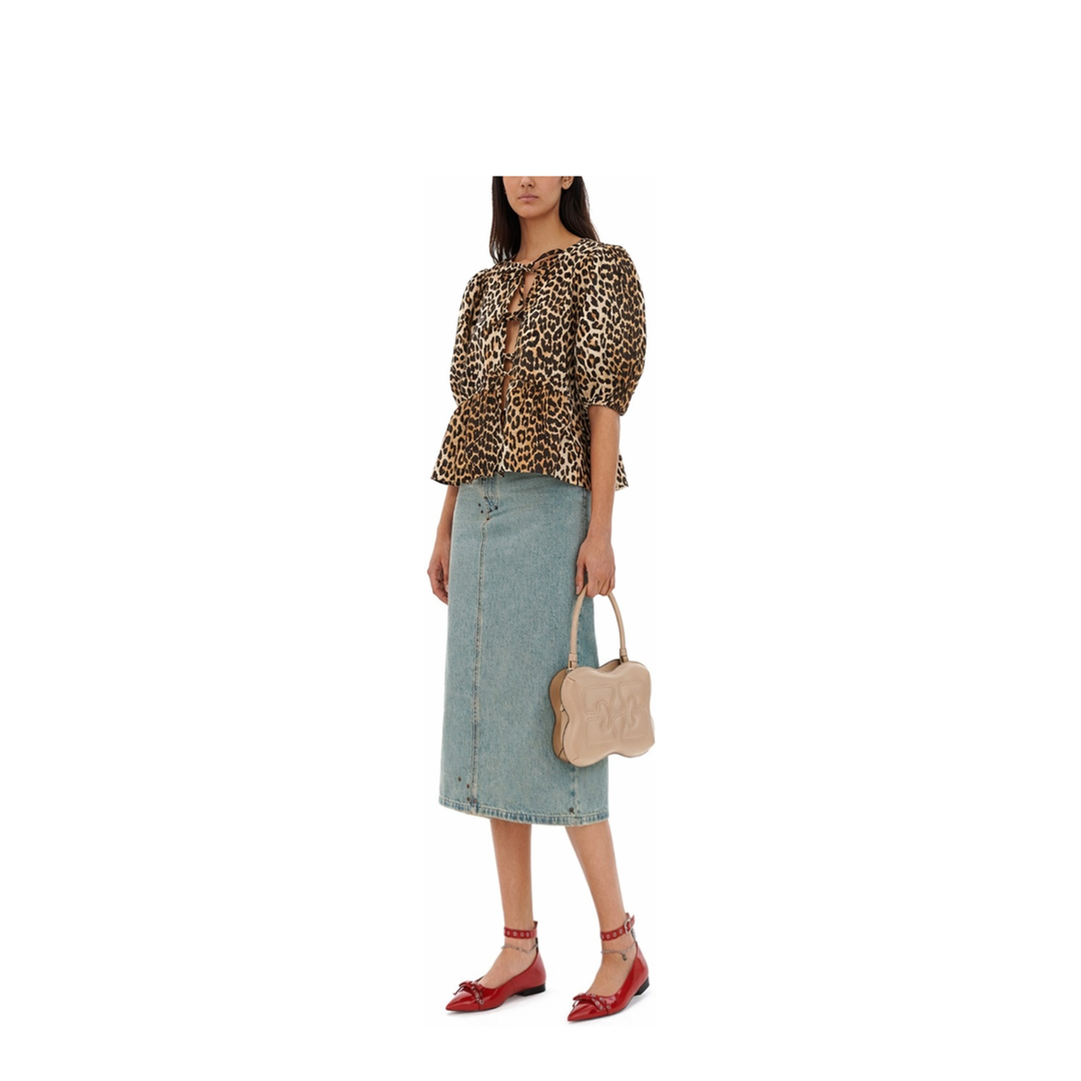 Printed Cotton Poplin Peplum Blouse Shirt - Image 2
