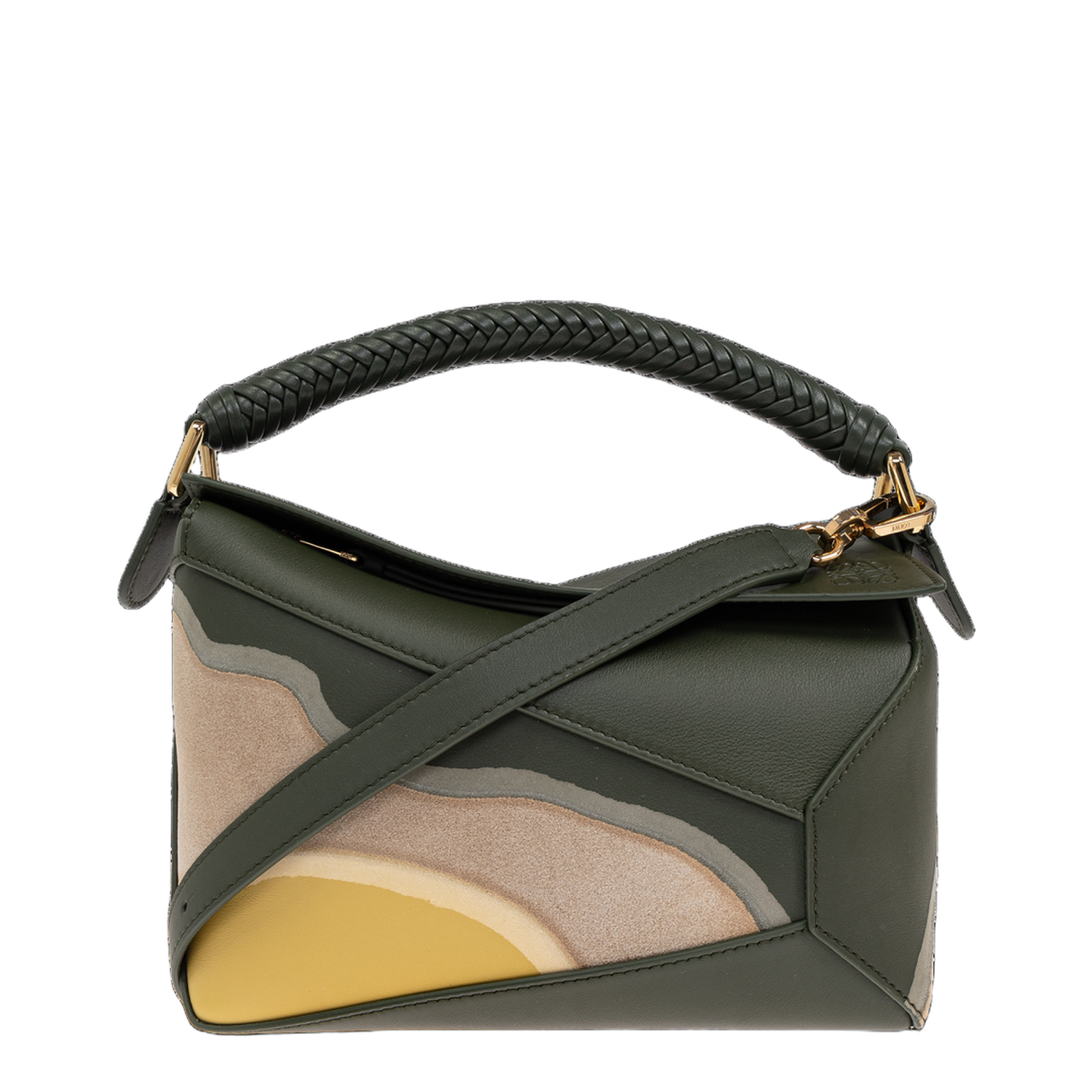 Small Puzzle Edge Hand Bag Leather Green - Image 1