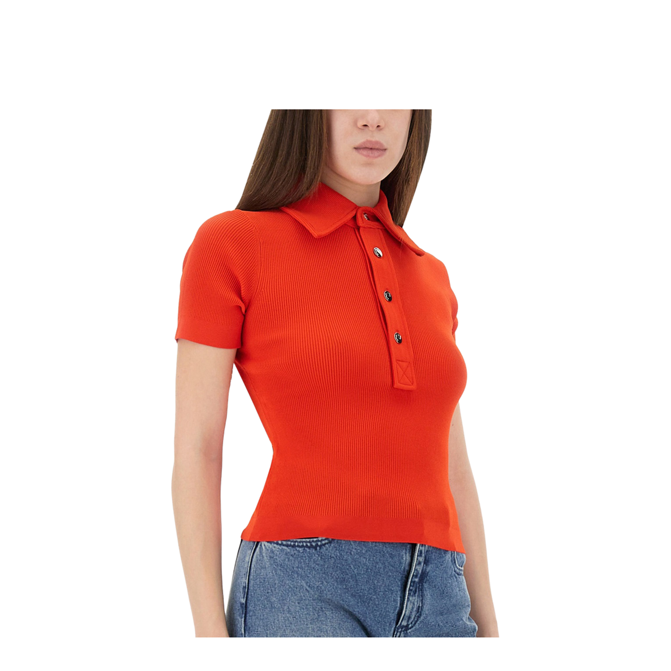 Coral Red Viscose Blend Polo Shirt - Image 4