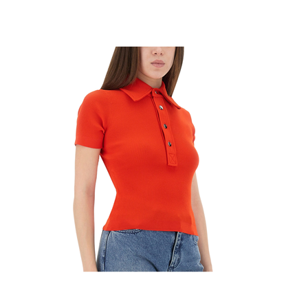 Coral Red Viscose Blend Polo Shirt - Image 4