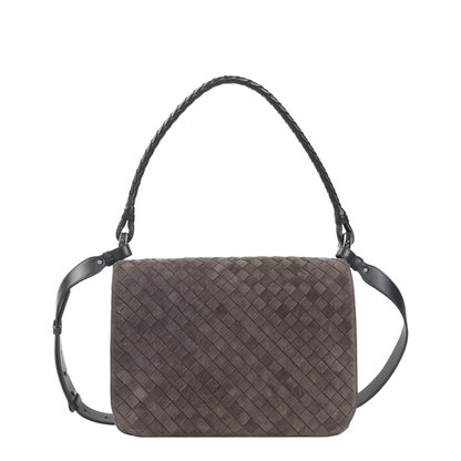 Intrecciato Suede Shoulder Bags - Brown - Image 1