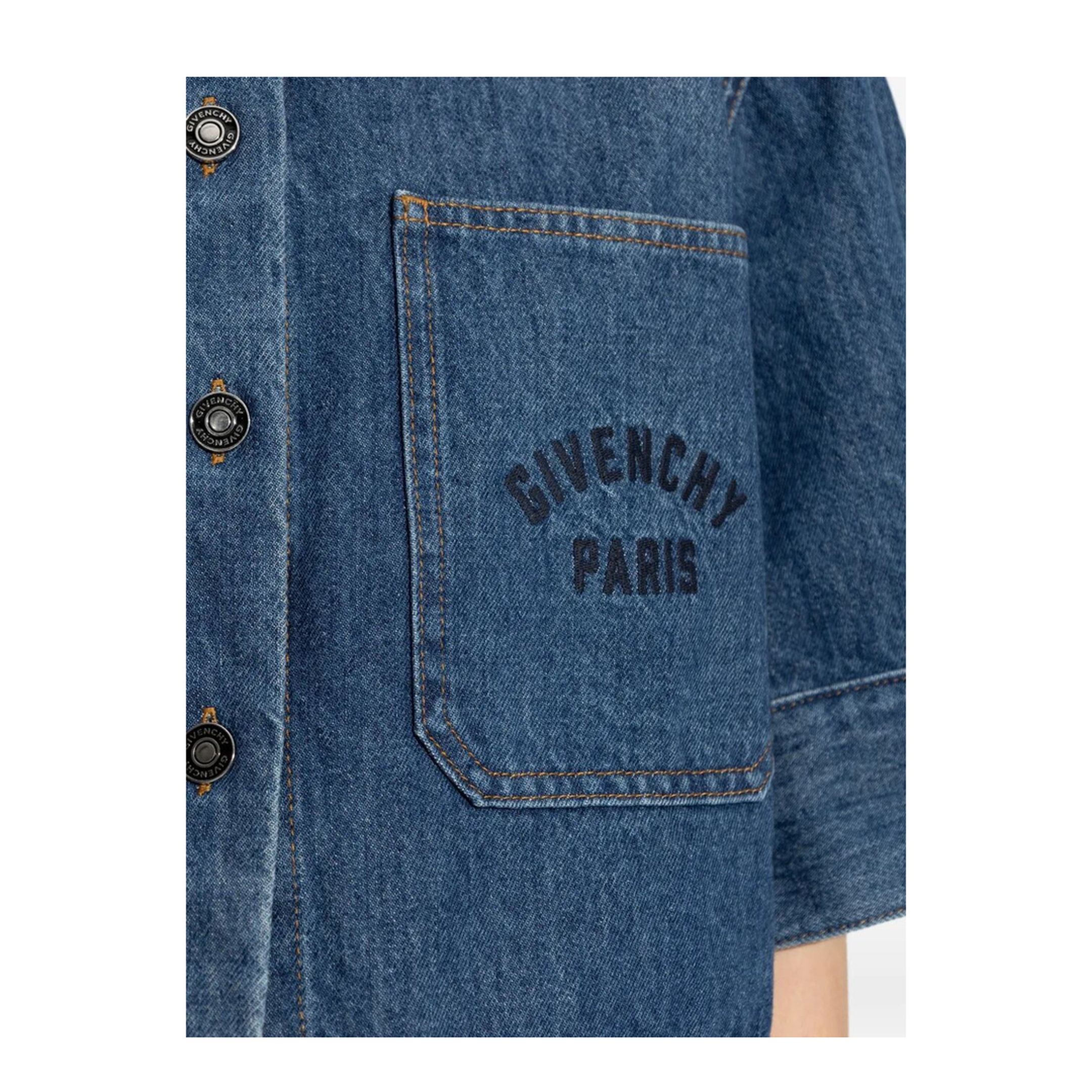 Cropped Cocoon Shirt in Medium Denim - Image 4