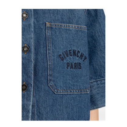 Cropped Cocoon Shirt in Medium Denim - Image 4