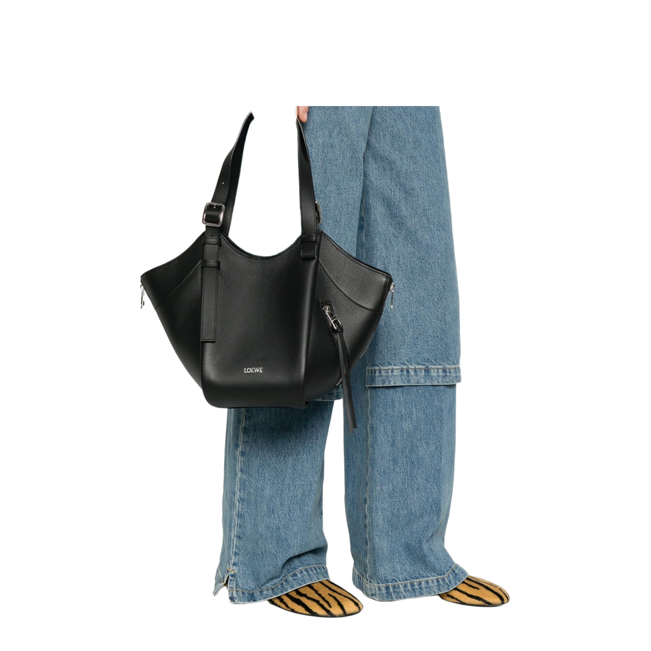 Hammock Flip Calfskin Tote - Black - Image 2