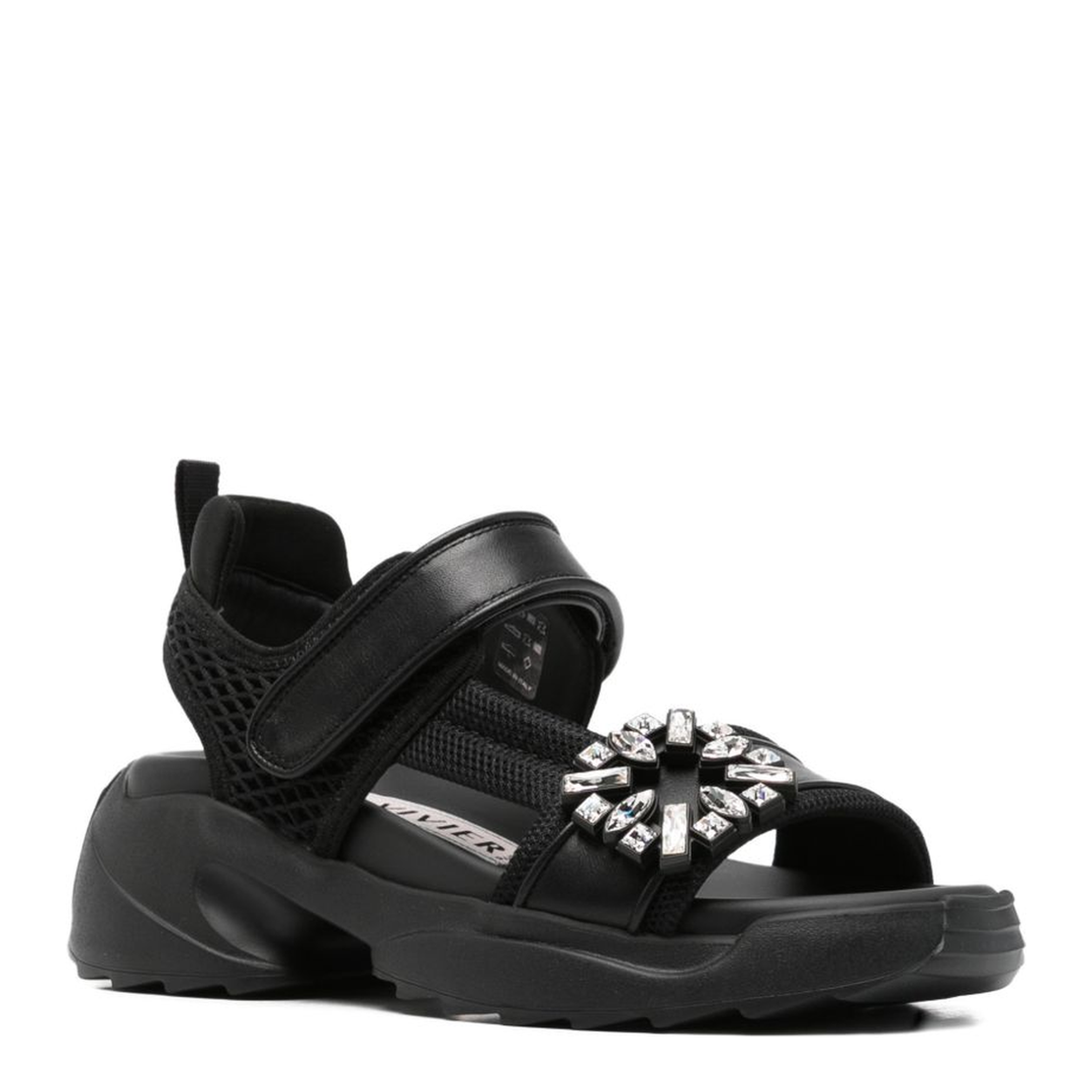 On The Run Black Leather And Textile Sandals - Image 2