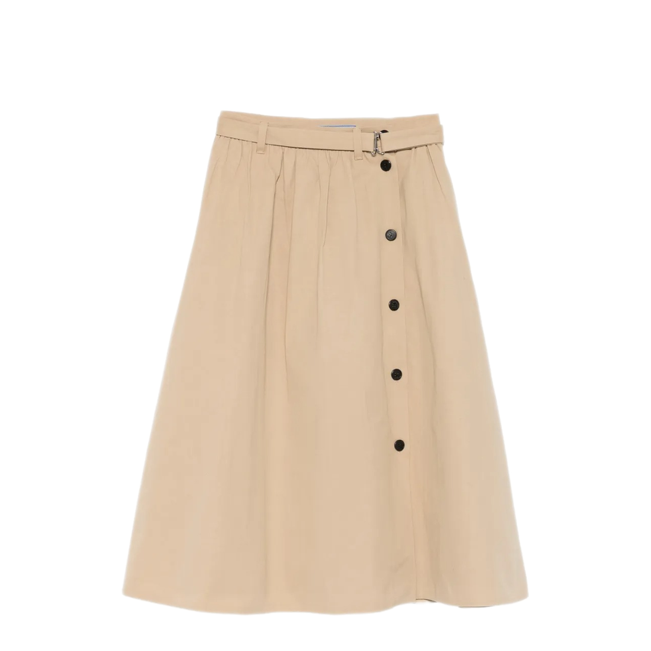 Button-Detail Belted Cotton Midi Skirt - Image 1