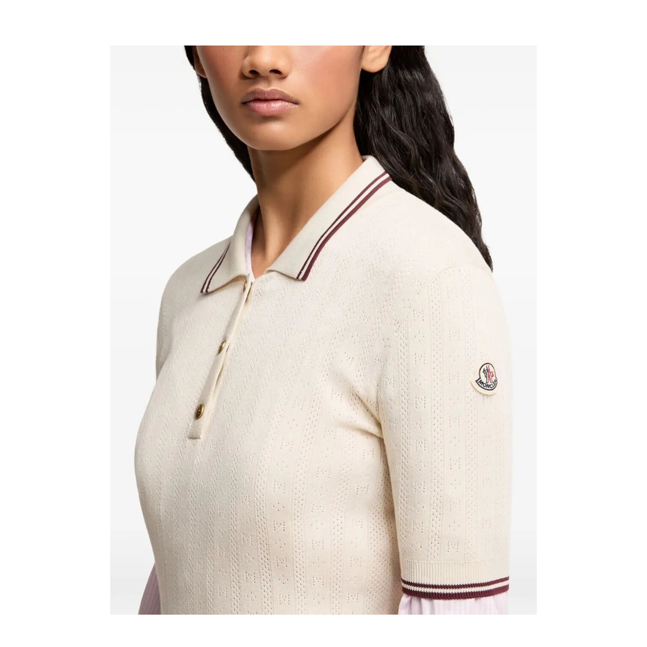 Rhombus and Logo Pattern Cotton Polo Shirt - Image 6