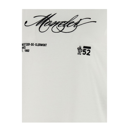 White Embroidered Cursive Logo Cotton T-Shirt - Image 4