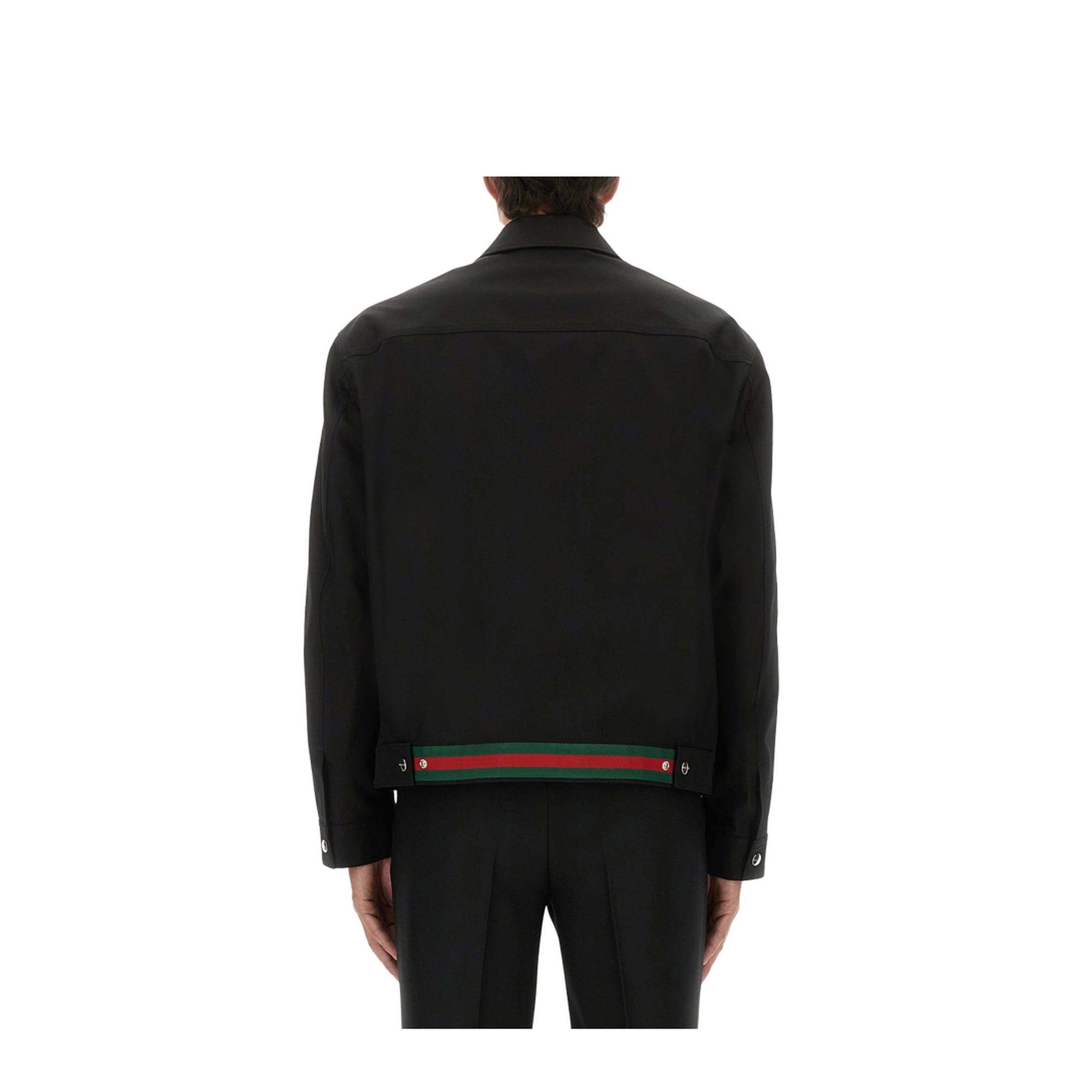 Cotton Twill Jacket with Web Detail in Black - Image 4