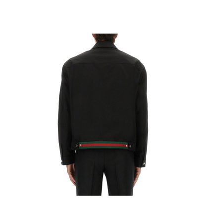 Cotton Twill Jacket with Web Detail in Black - Image 4