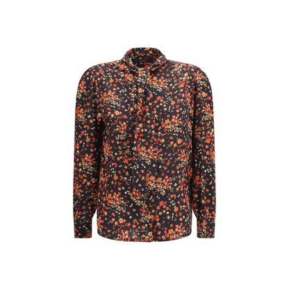 Silk Flora Print Shirt with Neck Bow - Image 1