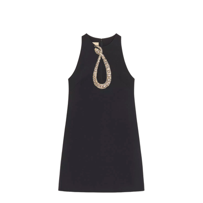 Rhinestone Snake Embroidery Crepe Couture Short Dress - Image 1
