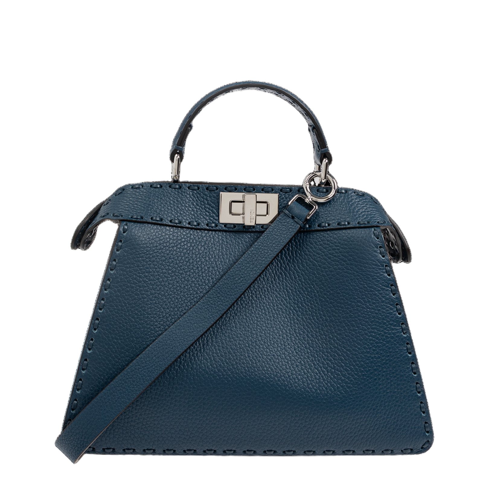 Peekaboo ISeeU Small Leather Top Handle Bags - Navy Blue - Image 5