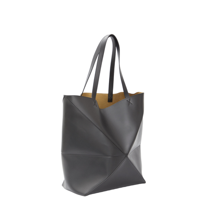 Puzzle Fold XL Leather Tote Bags - Black - Image 2